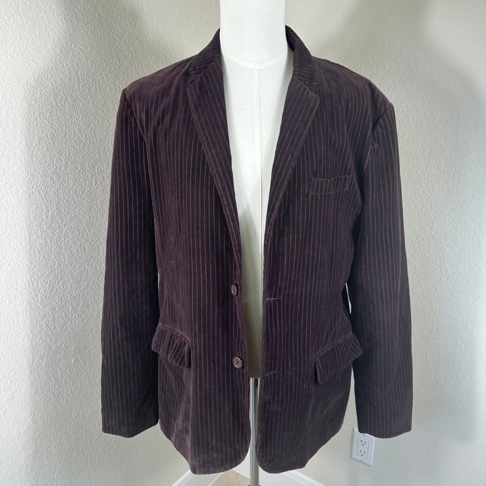 Guess Corduroy Velvet Pinstripe Blazer Jacket Mens‎ XL Burgundy Y2K Retro Grunge